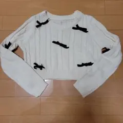 クロップドニットセーター リボン付き　9Y　未使用