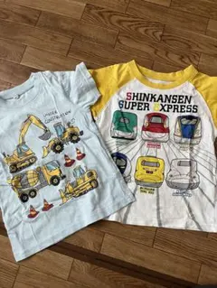 建設車両と新幹線Tシャツ2枚セット 100cm