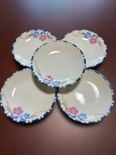 【美品】和食器 小皿 5枚セット 花柄 銘々皿 取り皿 醤油皿 昭和レトロ