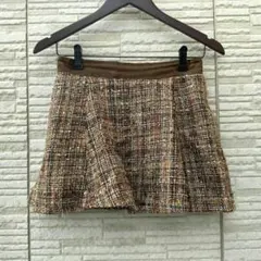 アズノウアズピンキー ツイードスカート スカパン ミニ丈 ウエストゴム ブラウン