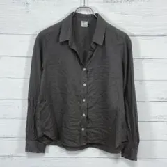 麻100%【Style & me】長袖リネンシャツ L グレーベージュ　開襟