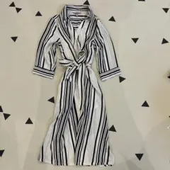 H&M ホワイト・ブラックストライプ ロングシャツワンピース