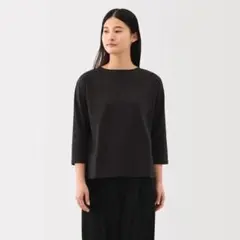 無印良品　婦人　天竺編みボートネック七分袖Ｔシャツ 婦人ＸＬ・ダークグレー