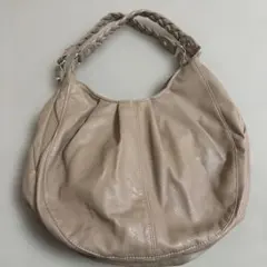 ベージュ 編み込みハンドル ショルダーバッグ　美品
