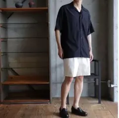COMOLIウールシルクオープンカラーシャツ半袖size3