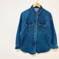 【GUジーユー】デニムダブルポケットオーバーサイズシャツ（長袖）Sブルー綿100