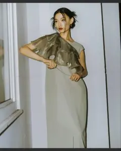 フリル付きマキシドレス ミント　ライトグリーン　お呼ばれ　オケージョンドレス