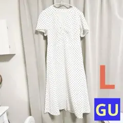 GU ジーユー ドットワンピース 半袖ワンピース L 白