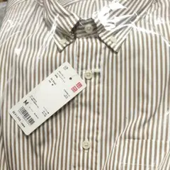 未使用 ユニクロ ブロードシャツ カーキ ロンドンストライプ