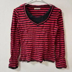 長袖 ボーダー 赤黒 カットソー レディース トップス 春夏 海外古着