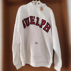 カナダ古着　刺繍ロゴホワイトパーカー