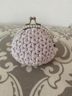 ハンドメイド かぎ編み がま口　コットン　ピンク　パール