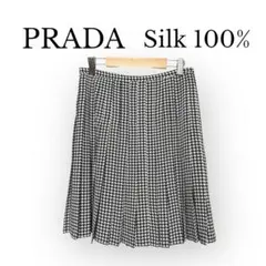 PRADA プラダ シルク100% 千鳥格子 プリーツスカート 38 ITALYのサムネイル