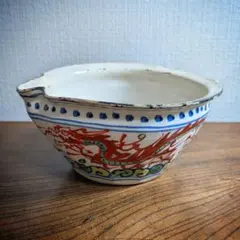 古伊万里 蔵春亭久富 染錦 麒麟鳳凰文 一尺 大飾鉢 幕末明治期 29n440