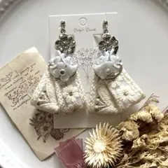 大ぶりインド刺繍リボンピアスイヤリングNO.47