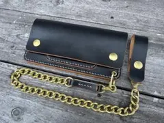 エルフモール公式さん トラッカーウォレット ロング 手染め 青×黒