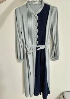 REDYAZEL スカラップデザインカラーブロックプリーツワンピース