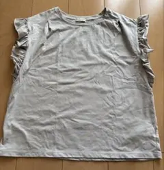 Earth　袖 フリル ノースリーブ グレー Tシャツ サイズF