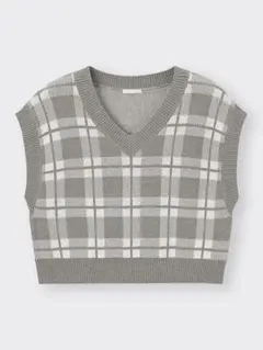 GU / ジーユー　GIRLSクロップドチェックニットベストJR