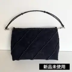 【未使用】ブラック　スエード　ビーズ　マイクロハンドバッグ　ポーチ