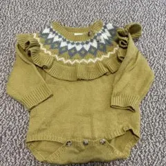tete a tete オリーブグリーン フリル付きニットセーター 80cm