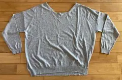 スタジオクリップ グレー ダブルフロントネック 長袖ニット