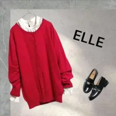 赤 秋冬　オフィス　カーディガン 長袖　ウール　ELLE　エル　a2274