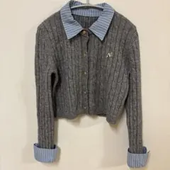 【美品】【匿名配送】グレー ケーブル編み ニットカーディガン