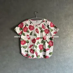 昭和 레트로 花柄Tシャツ ヴィンテージシャツ 赤 総柄 레트로 ポップ 古着コーデ
