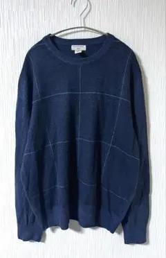 DOCKERS ドッカーズ　グリッドパターン ニット セーター　ネイビー系　L