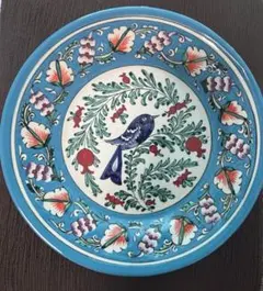 イタリア製 デルータ マヨリカ焼 大皿 26cm 染付 鳥 アラベスコ 手描き