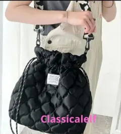 美品★Javaコラボ★2WAYキルティング巾着ショルダーバッグブラック黒送料込みのサムネイル