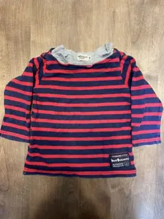 ミキハウス　 赤・紺ストライプ長袖Tシャツ　80センチ