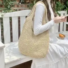 カゴバッグ 編みバック トート 肩掛け 春夏 韓国風 ナチュラル 大容量A4収納