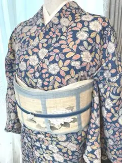 ❤️9月に着れる　お召し　辻ヶ花手書き染め 単衣