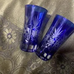 カットガラス コップ 切子 瑠璃色