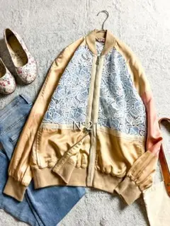 希少【N°21】ヌメロヴェントゥーノ レース切替MA-1 ジップアップブルゾン