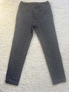 グレー系チェック スラックス ボタン付き