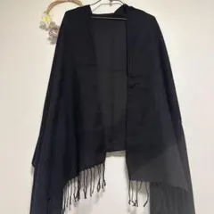 大判 パシュミナ シルク混 ストール 黒 70×180 織柄 フリンジ ショール