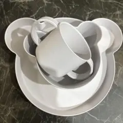 tak. クマ型グレー食器セット3点