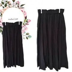 【スタディオクリップ】ロングフレアスカートウエストゴム紐付左右ポケット【М】紺系