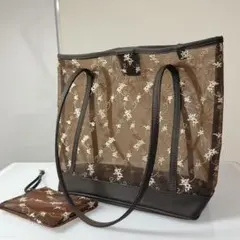 LEST ROSE レストローズ ブラウン刺繍 メッシュトートバッグ