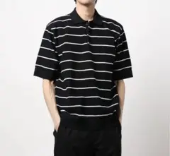 美品ストライプポロシャツメンズカジュアル秋服半袖 襟 ブラック lightーon