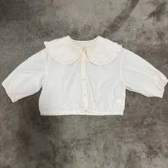 ehka sopo エヘカソポ フリルビッグカラー 半袖ブラウス ベージュ 生成