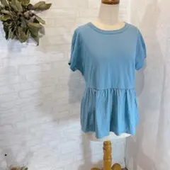 GAP【S】レディースTシャツ/ペプラム　ブルー　カジュアル　体型カバー　春　夏