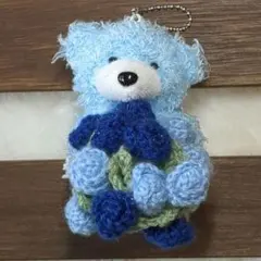 ブーケコースター　花束コースター　クマのぬいぐるみキーホルダー　　セット　水色