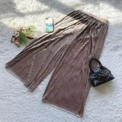 【ローリーズファーム】 (F) ベロアパンツ プリーツ ワイド 総ゴム 楽ちん