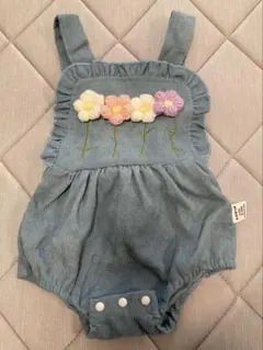 花刺繍付きコーデュロイサロペットと花柄Tシャツ３枚の４点セット