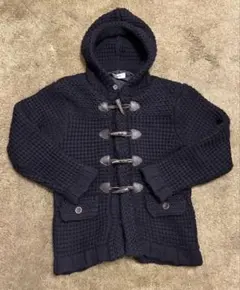 【シップス】肉厚ネイビーニット 立体編みフーディーダッフルコート M