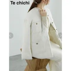美品　Te chichi テチチ　ツイードジャケット　ノーカラー　白　中綿　M
